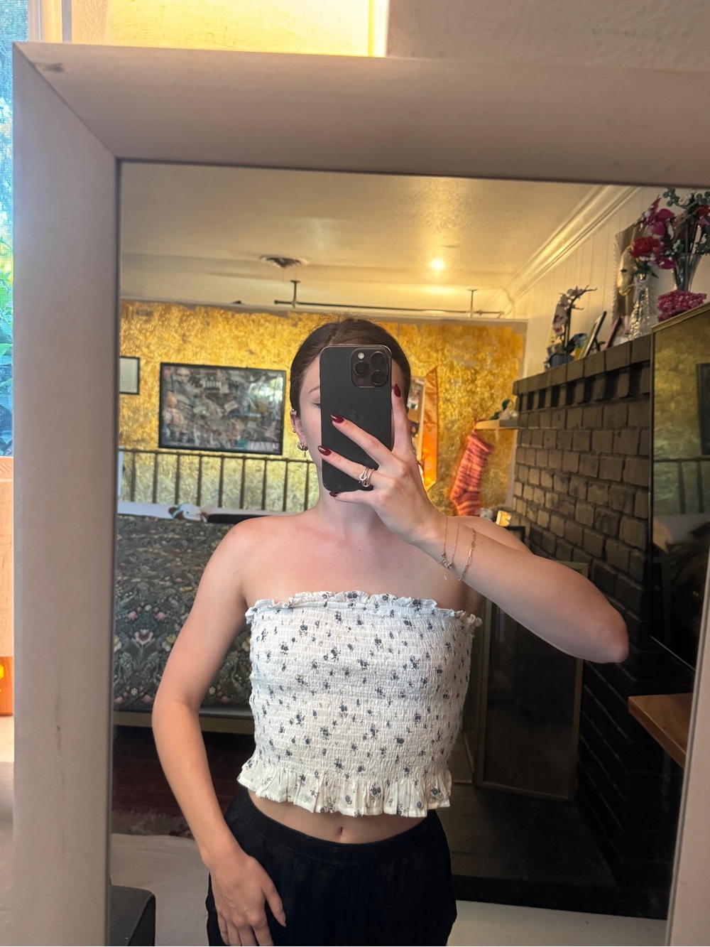 Smocked White Floral Strapless Tube Top